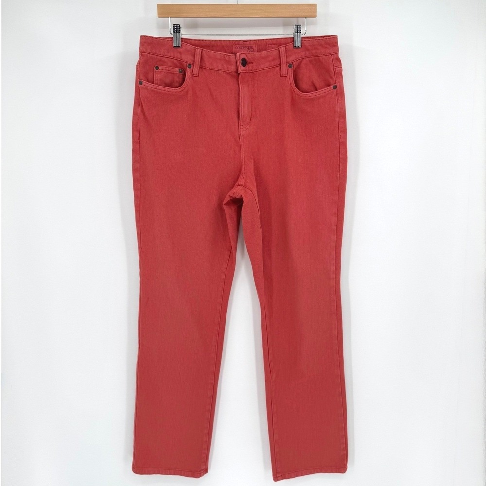 Coldwater Creek Grapefruit Pink Wondersoft Knit Denim Straight Pants Women's 14